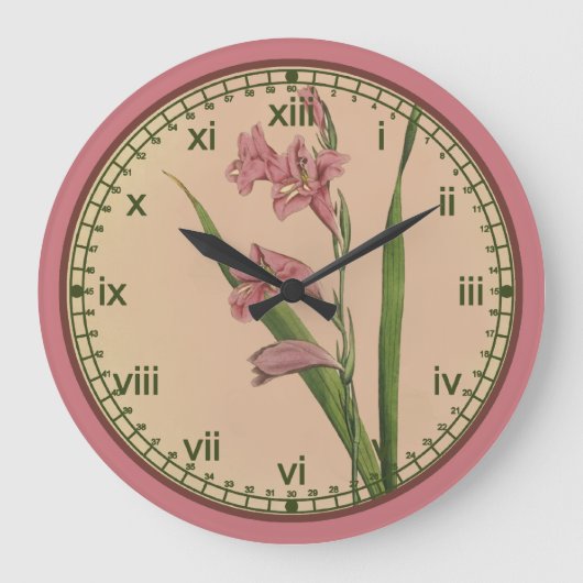 Curtis Botanical Pink Lily Wall Clock in 3 Styles Große Wanduhr (Vorderseite)