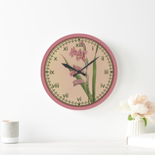 Curtis Botanical Pink Lily Wall Clock in 3 Styles Große Wanduhr (Zuhause)