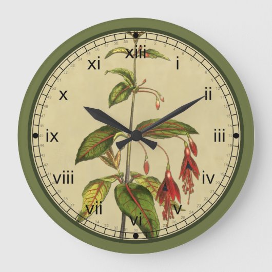 Curtis Botanical Red Flower Wall Clock in 3 Styles Große Wanduhr (Vorderseite)
