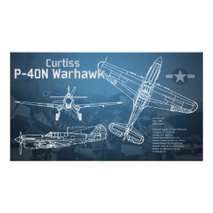 Curtiss P-40 Warhawk Blueprint Fotodruck