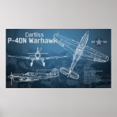 Curtiss P-40 Warhawk Blueprint Poster (Vorne)