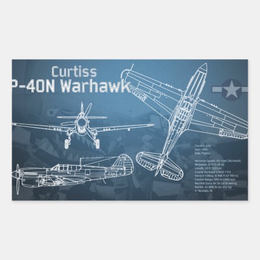 Curtiss P-40 Warhawk Blueprint Rechteckiger Aufkleber (Vorderseite)