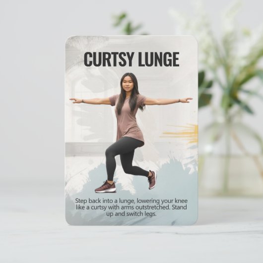 Curtsy Lunge Fitness Card mit Blue Backing Save The Date (Stehend Vorderseite)