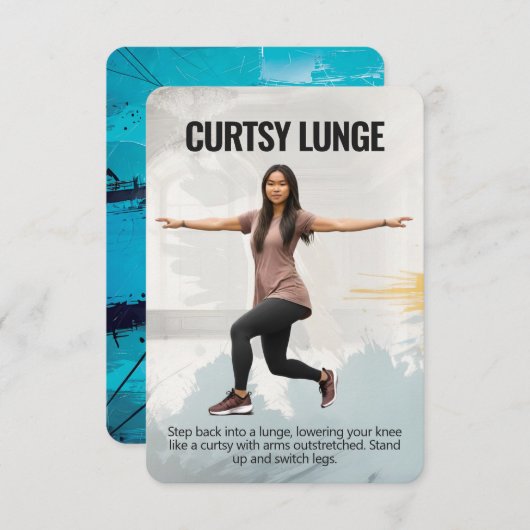 Curtsy Lunge Fitness Card mit Blue Backing Save The Date (Vorne/Hinten)