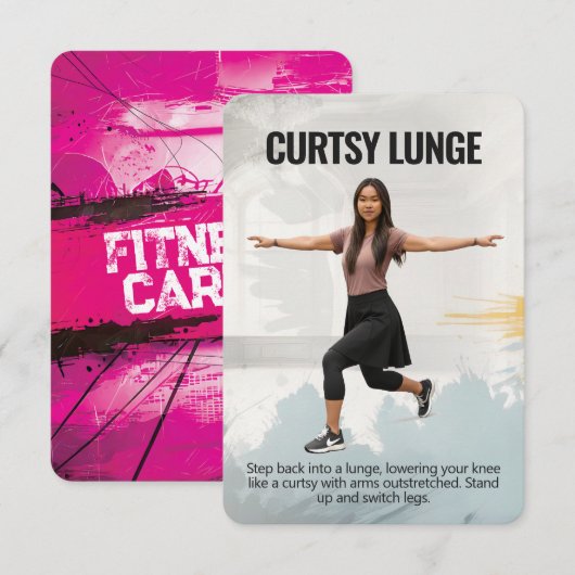 Curtsy Lunge Fitness Card with Pink Backing Save The Date (Vorne/Hinten)