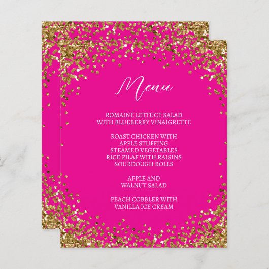 Curved Gold Glitter Hot Pink Menu (Vorne/Hinten)