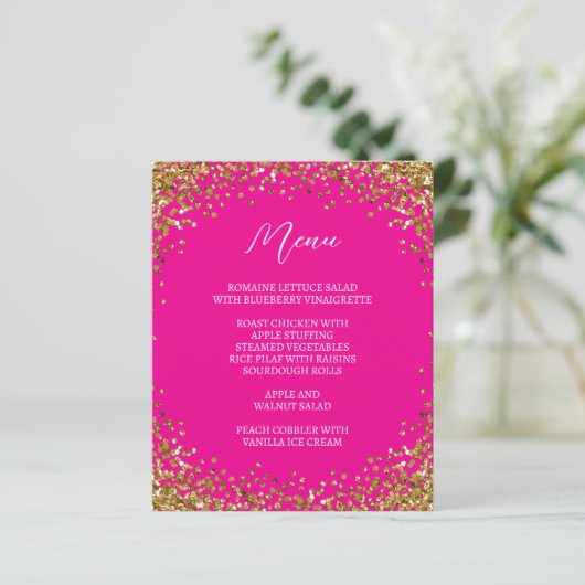 Curved Gold Glitter Hot Pink Menu (Stehend Vorderseite)