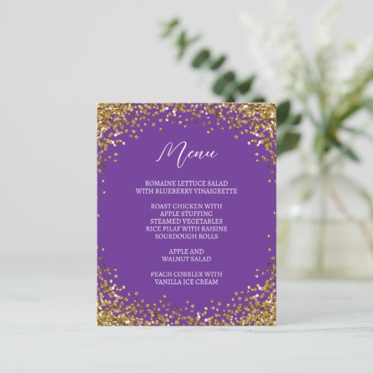 Curved Gold Glitter Royal Purple Menu (Stehend Vorderseite)