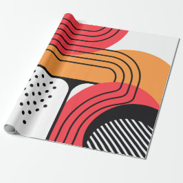 Curved Line with Red & Orange Geometric Shapes Geschenkpapier