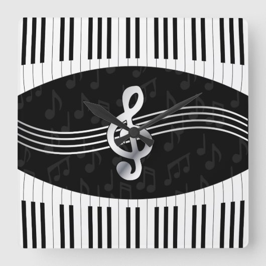 Curved Piano keys and treble clef Quadratische Wanduhr (Vorderseite)
