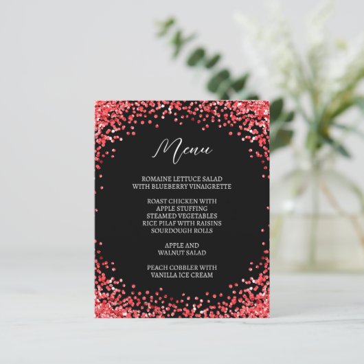 Curved Red Glitter Black Menu (Stehend Vorderseite)