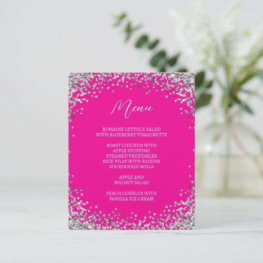 Curved Silver Glitter Hot Pink Menu (Stehend Vorderseite)