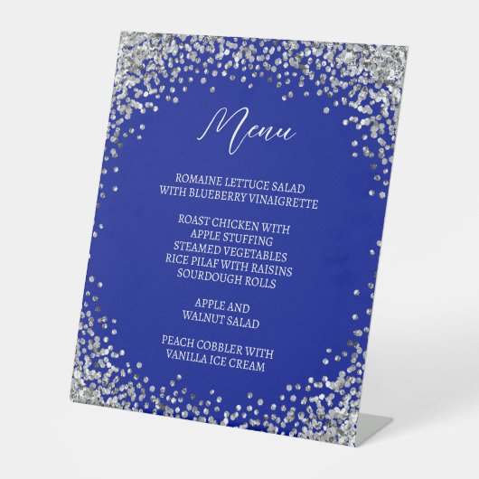 Curved Silver Glitter Royal Blue Menu Sockelschild (Vorderseite)