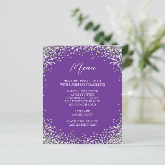 Curved Silver Glitter Royal Purple Menu (Stehend Vorderseite)