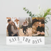 Curved Typography Multi Photo White Save The Date (Stehend Vorderseite)