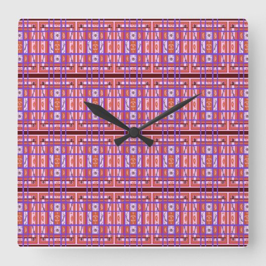 Curvise Karierte Pattern Square Wall Uhr (Vorderseite)