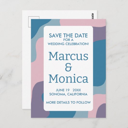 Curvous farbige Streifen Retro Save the Date Postkarte (Vorne/Hinten)