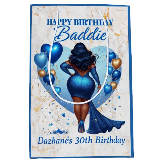 Curvy Afrikanische Amerikanerin Blue Glam Birthday Mittlere Geschenktüte (Vorderseite)