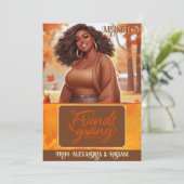 Curvy Black Friendsgiving-Kartenhalter Einladung (Stehend Vorderseite)