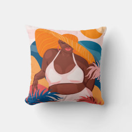 Curvy Black Woman, Beach Vacation Ready Kissen