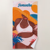 Curvy Black Woman, Beach Vacation Ready, Name Strandtuch (Vorderseite)