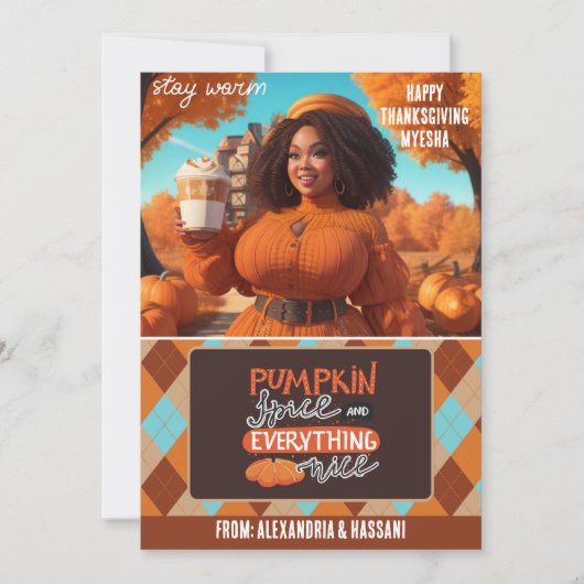 Curvy Black Woman Pumpkin Spice Kartenhalter Einladung (Vorderseite)