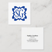 Curvy Box 02 - Initials - Navy Blue Quadratische Visitenkarte (Vorne/Hinten)