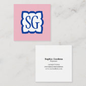 Curvy Box 03 - Initials - Navy Blue and Pink Quadratische Visitenkarte (Vorne/Hinten)