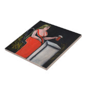 Curvy-Frau mit einer Tasse Bier Fliese (Seite)