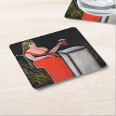 Curvy-Frau mit einer Tasse Bier Rechteckiger Pappuntersetzer (angewinkelt)