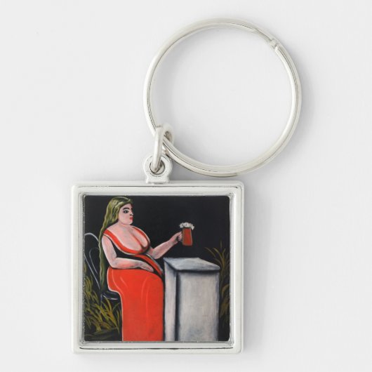Curvy-Frau mit einer Tasse Bier Schlüsselanhänger (Vorne)