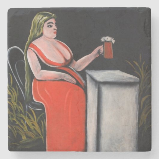 Curvy-Frau mit einer Tasse Bier Steinuntersetzer (Vorderseite)