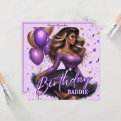 Curvy Glam Afrikanische Amerikanerin Lila Geburtst Karte (Vorderseite/Rückseite Beispiel)