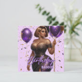 Curvy Glam Afrikanische Amerikanerin Lila Geburtst Karte (Stehend Vorderseite)
