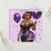 Curvy Glam Afrikanische Amerikanerin Lila Geburtst Karte (Vorderseite/Rückseite Beispiel)
