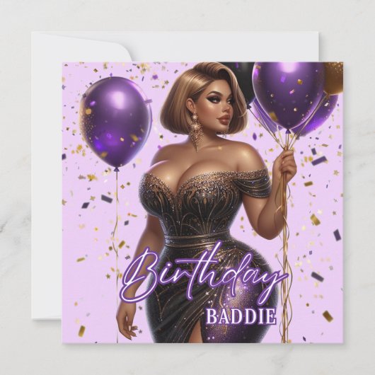 Curvy Glam Afrikanische Amerikanerin Lila Geburtst Karte (Vorderseite)