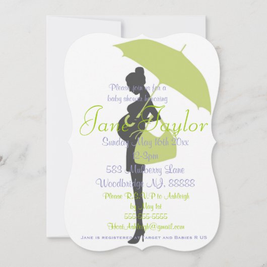 Curvy Green Silhouette Baby Shower Einladungen (Vorderseite)
