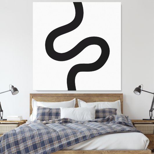 Curvy Line 02 - Schwarz auf Weiß Leinwanddruck (Insitu (Schlafzimmer))
