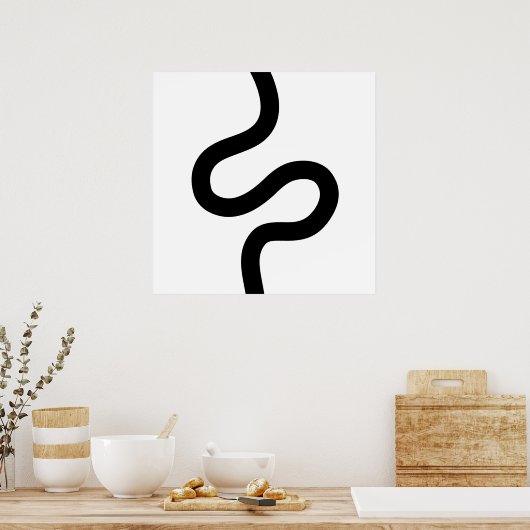 Curvy Line 02 - Schwarz auf Weiß Poster (Küche)