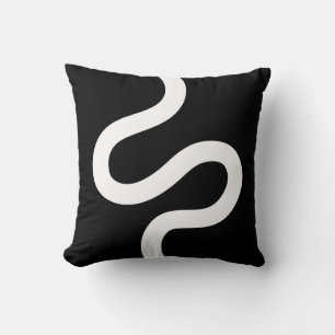 Curvy Line 02 - Weiß auf Schwarz Kissen