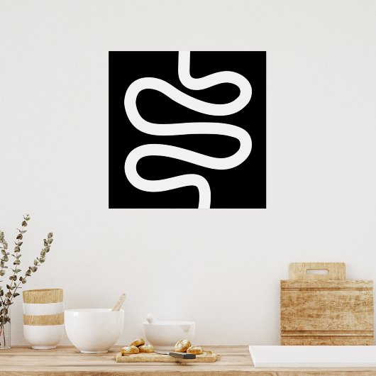 Curvy Line - Weiß auf Schwarz Poster (Küche)