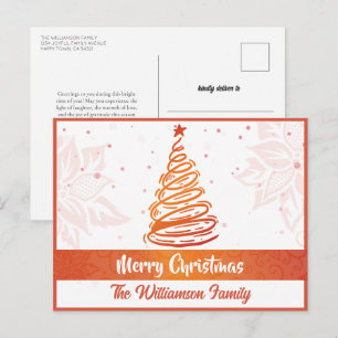 Curvy Lines Christmas Tree Poinsettia Red White Feiertagspostkarte