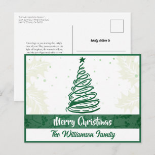Curvy Lines Weihnachtsbaum Holly Leaf Green Feiertagspostkarte
