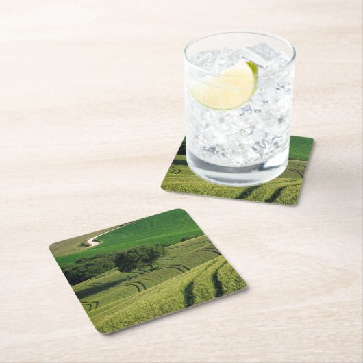 Curvy Linien in grünem Toskana-Untersetzer Rechteckiger Pappuntersetzer (Vor Ort)