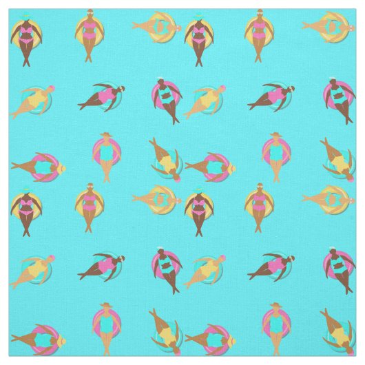 Curvy Melanin Women Friends am Pool Stoff (Muster)