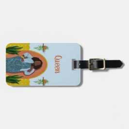 Curvy, Schwarze Frau, Hauspflanzen, Gelb & Blau Gepäckanhänger