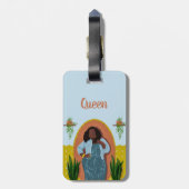 Curvy, Schwarze Frau, Hauspflanzen, Gelb & Blau Gepäckanhänger (Rückseite vertikal)