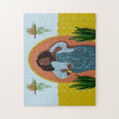 Curvy, Schwarze Frau, Hauspflanzen, Gelb & Blau Puzzle (Vertikal)