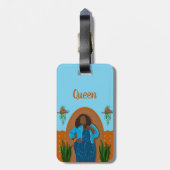 Curvy, Schwarze Frau, Hauspflanzen, Orange & Blau Gepäckanhänger (Rückseite vertikal)