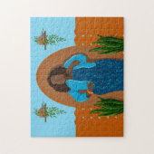 Curvy, Schwarze Frau, Hauspflanzen, Orange & Blau Puzzle (Vertikal)